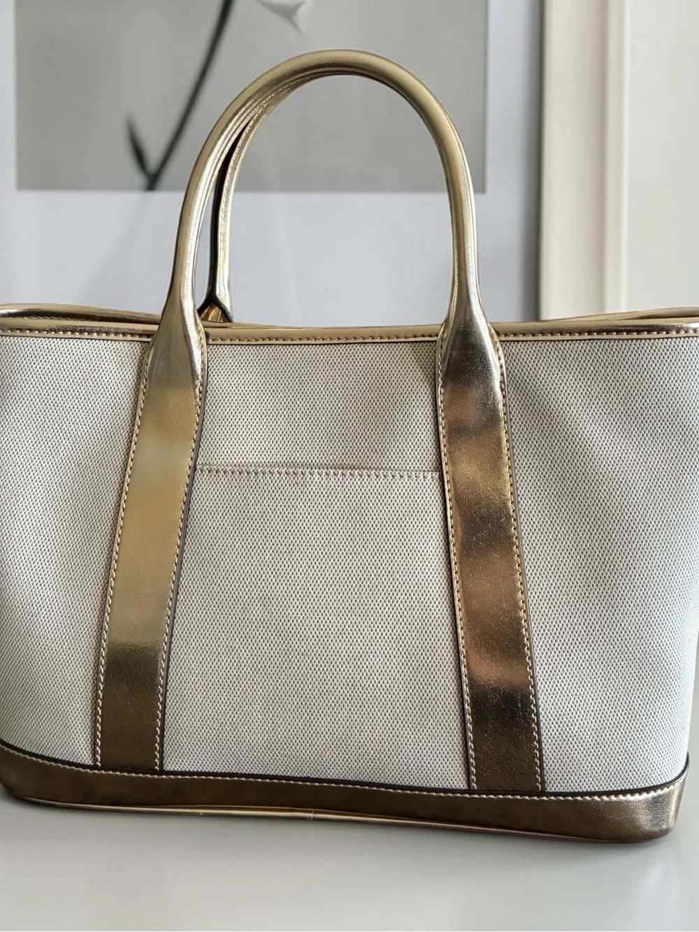 Michael Kors Luisa Medium Cotton Cream Canvas Tote with Gold Trim